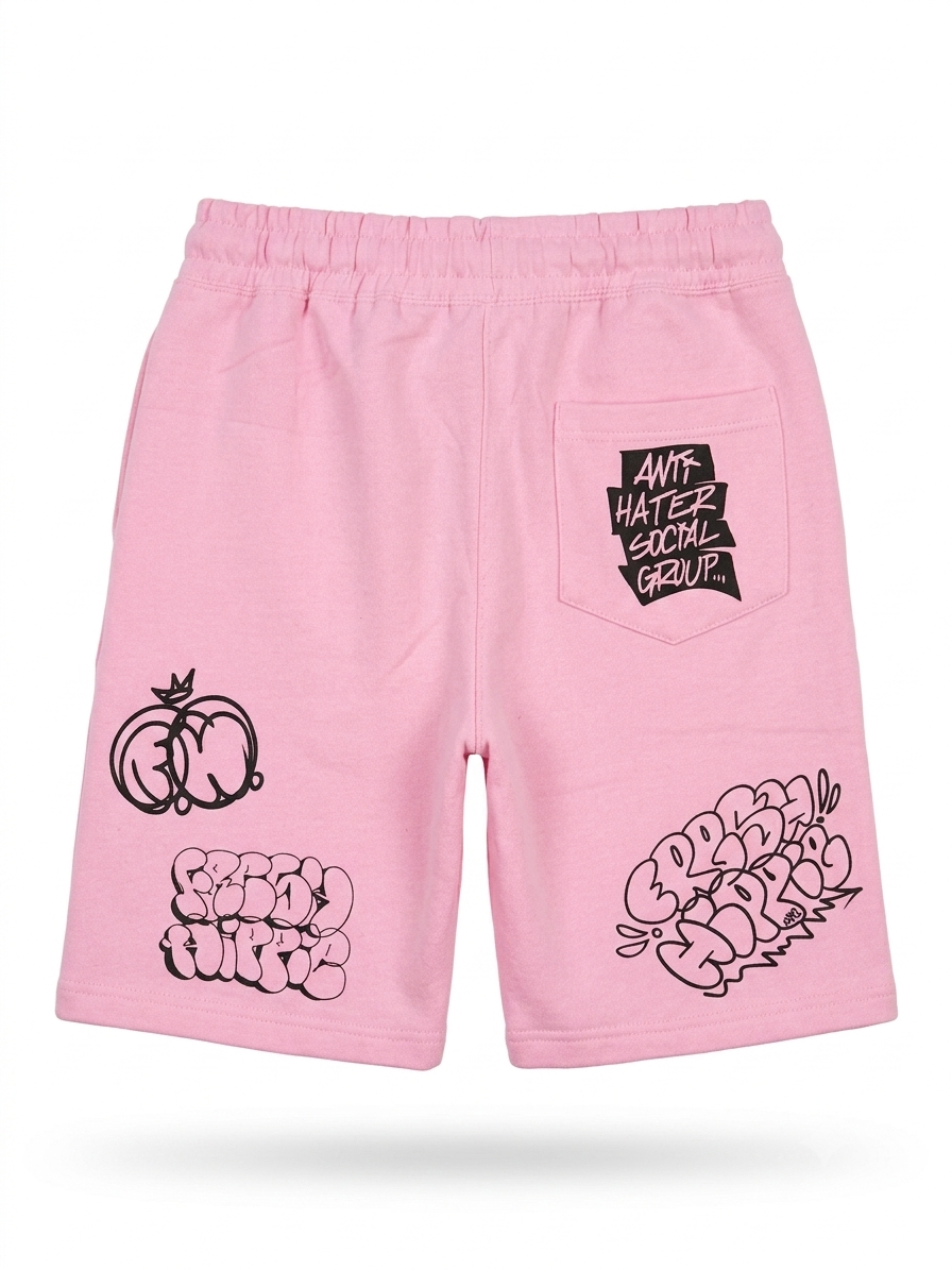 Pink Graffiti Fleece Shorts